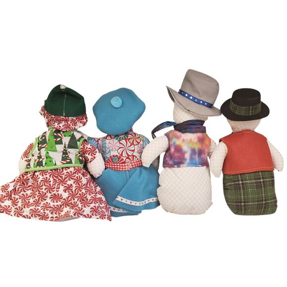 Vintage Handmade Snowman Dolls Plush 12" Merry Christmas - Picture 6 of 10